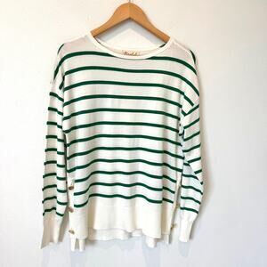 Marled Preppy White/Green Striped Pullover Sweater NEW Medium
